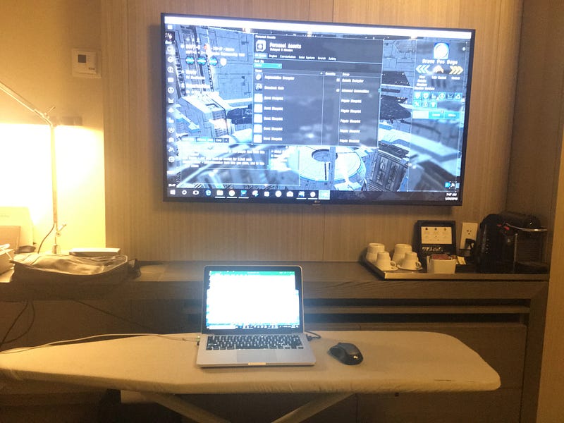 A laptop used to log into EVE from a hotel room
